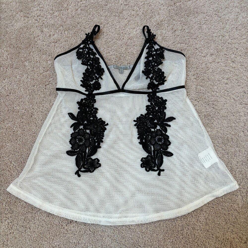 Vintage Charlotte Russe White Black Floral Mesh Lace Camisole Tank Top Women's M